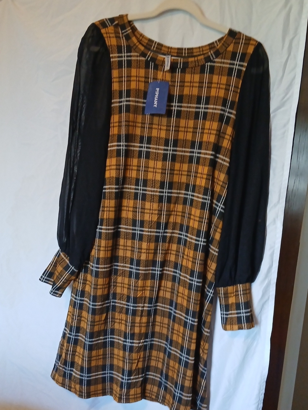 NWT P!phany Black and Mustard Plaid Dress!  Fun For Fall!